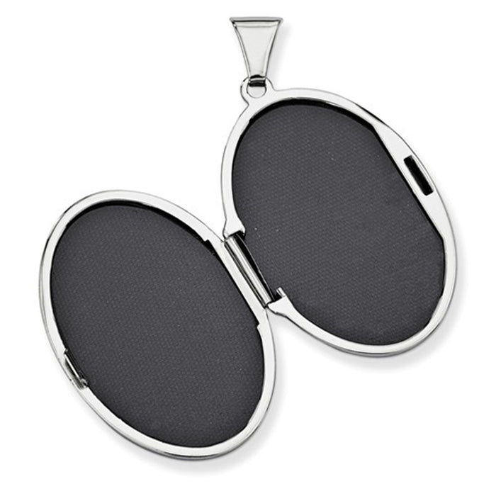 Sterling Silver Rhodium-Plated Etched Oval Locket Pendant, 33mm x 22mm - LooptyHoops