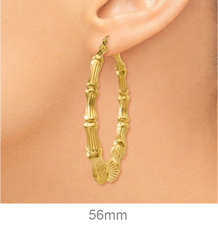 14k Yellow Gold Bamboo Hoop Earrings, All Sizes - LooptyHoops
