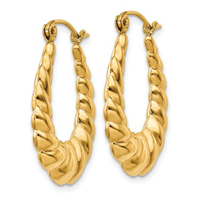 14k Yellow Gold Scalloped Oval Hoop Earrings - LooptyHoops