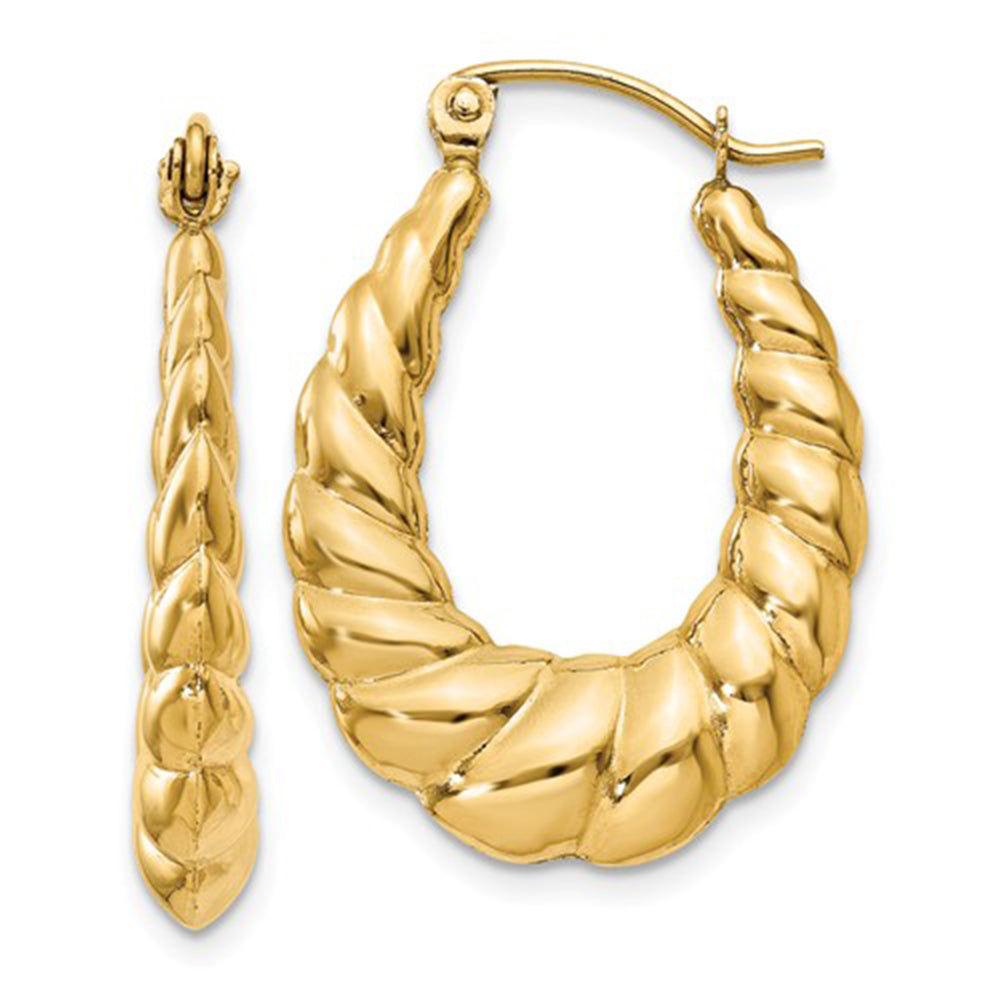 14k Yellow Gold Scalloped Oval Hoop Earrings - LooptyHoops