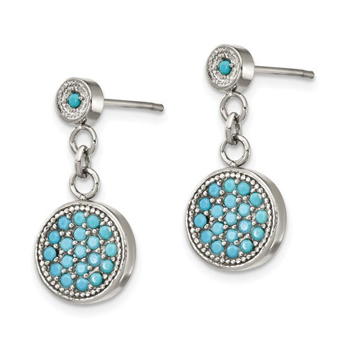 Stainless Steel Turquoise Post-Back Dangle Earrings, 20mm