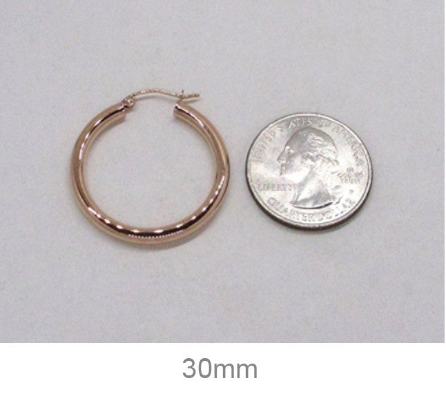 14K Rose Gold Hoop Earrings with Click-Top Clasp (3mm), All Sizes - LooptyHoops