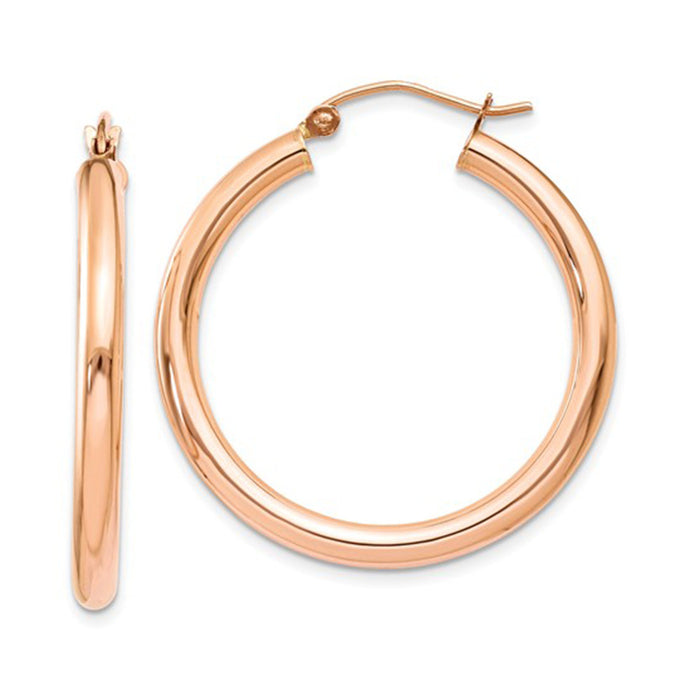 14K Rose Gold Hoop Earrings with Click-Top Clasp (3mm), All Sizes - LooptyHoops