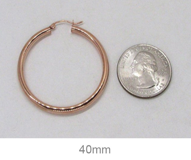 14K Rose Gold Hoop Earrings with Click-Top Clasp (3mm), All Sizes - LooptyHoops