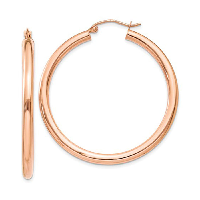 14K Rose Gold Hoop Earrings with Click-Top Clasp (3mm), All Sizes - LooptyHoops