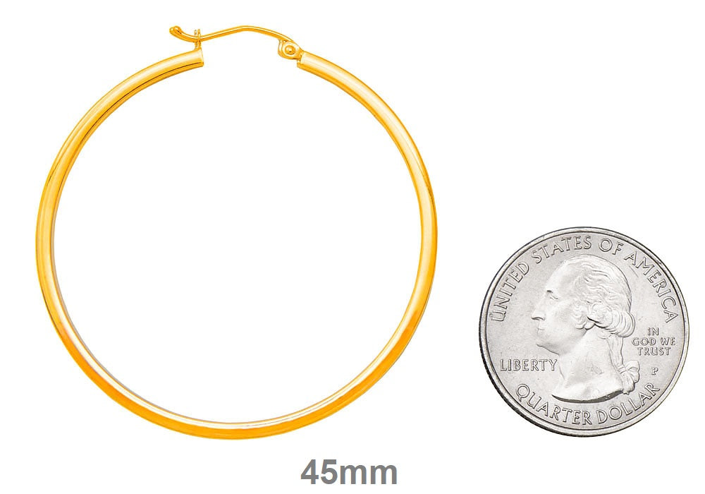 14k Yellow Gold Square Tube Hoop Earrings (2mm) 45mm - LooptyHoops