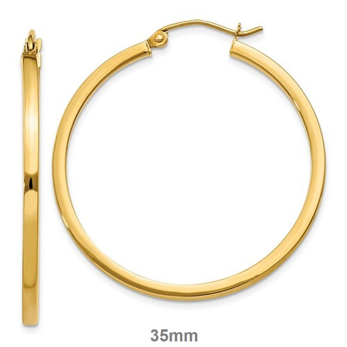 14k Yellow Gold Square Tube Hoop Earrings (2mm), All Sizes - LooptyHoops