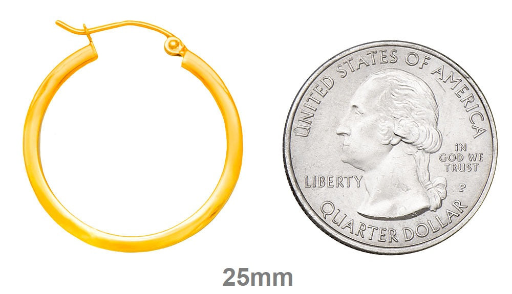 14k Yellow Gold Square Tube Hoop Earrings (2mm), All Sizes - LooptyHoops