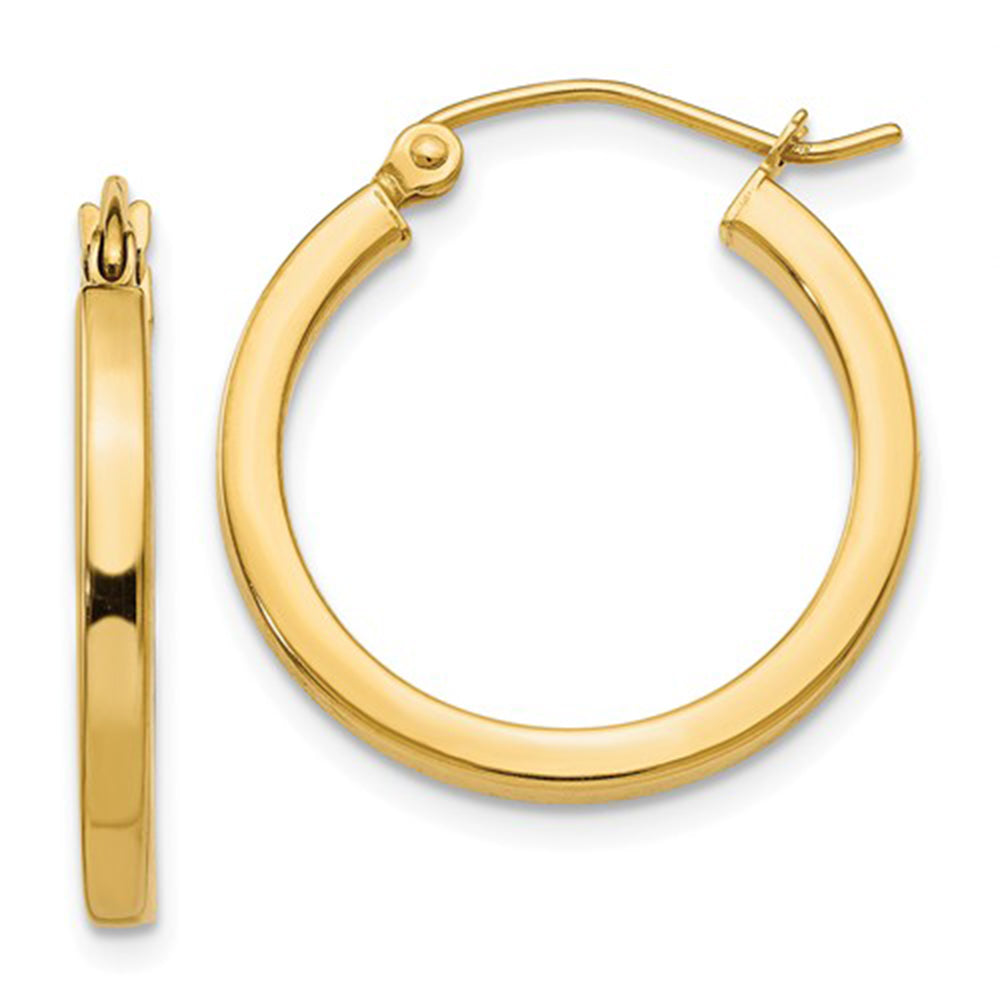 14k Yellow Gold Square Tube Hoop Earrings 2mm All Sizes