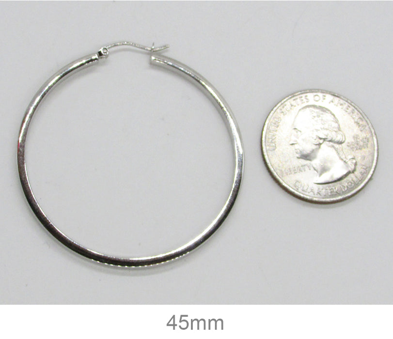 14k White Gold Square Tube Hoop Earrings (2mm), All Sizes - LooptyHoops