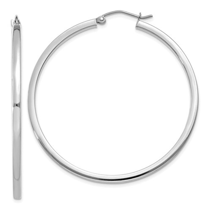 14k White Gold Square Tube Hoop Earrings (2mm), All Sizes