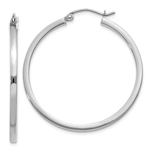 14k White Gold Square Tube Hoop Earrings (2mm), All Sizes - LooptyHoops