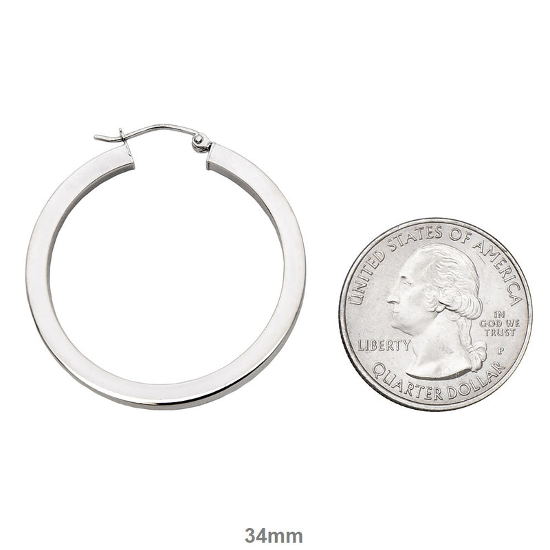 14k White Gold Square Tube Hoop Earrings (2mm), All Sizes - LooptyHoops