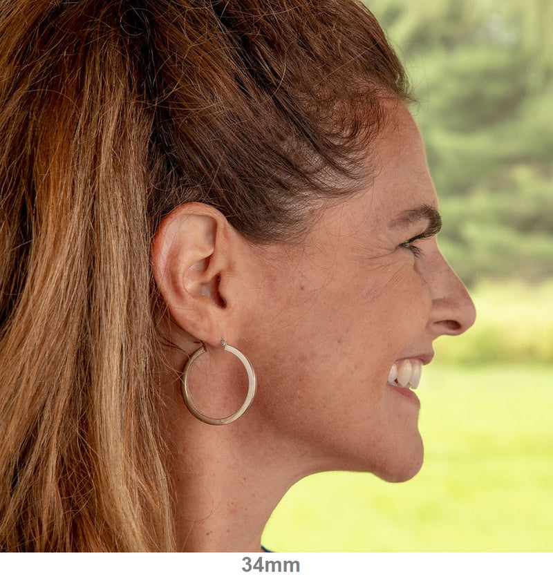 14k White Gold Square Tube Hoop Earrings (2mm), All Sizes - LooptyHoops