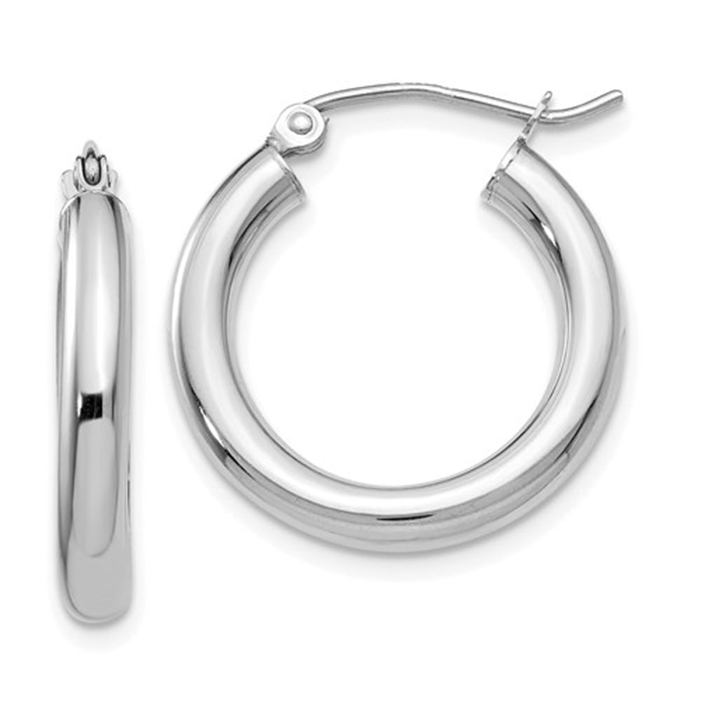 Lightweight 14k White Gold Hoop Earrings 3mm All Sizes