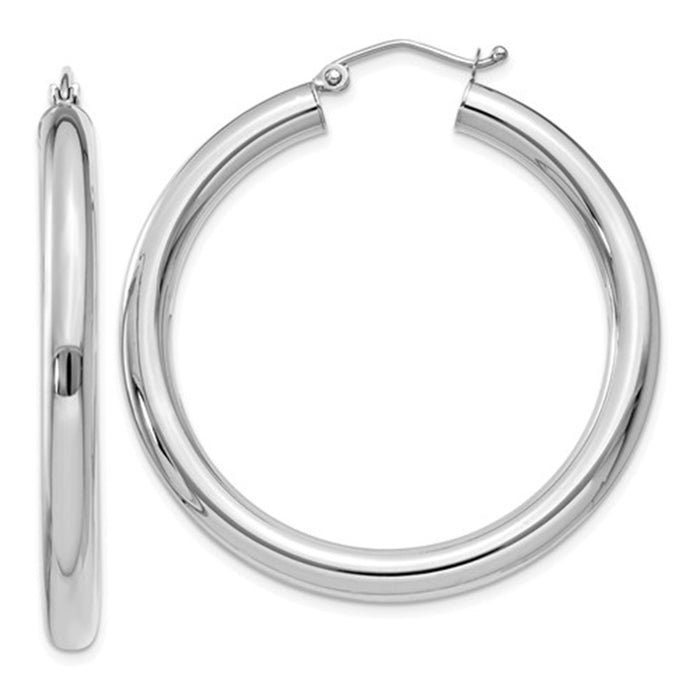 14k White Gold Lightweight Hoop Earrings (4mm), All Sizes - LooptyHoops