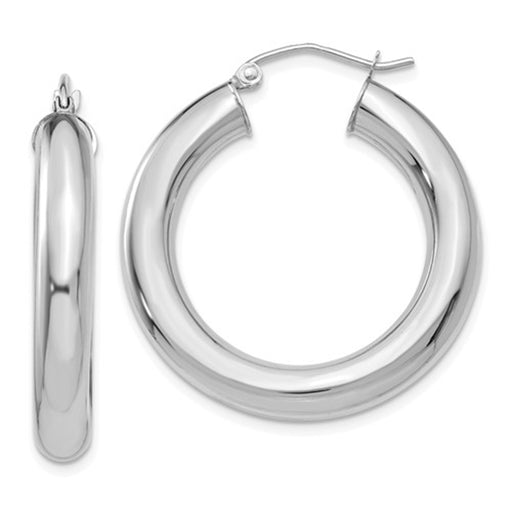 14k White Gold Lightweight Hoop Earrings (5mm), All Sizes - LooptyHoops