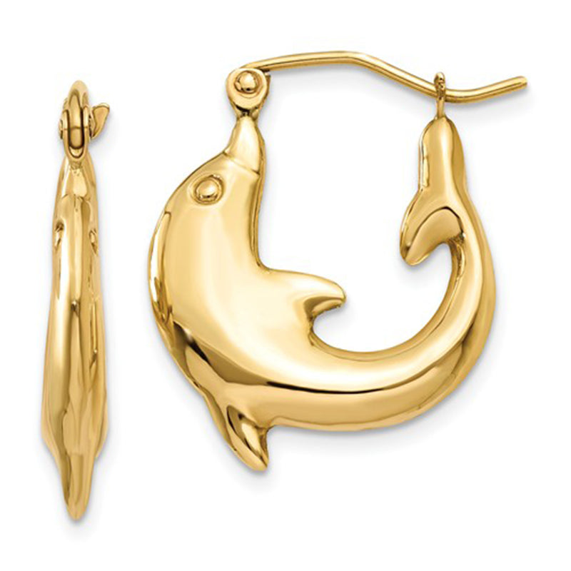 14k Yellow Gold Dolphin Hoop Earrings - LooptyHoops
