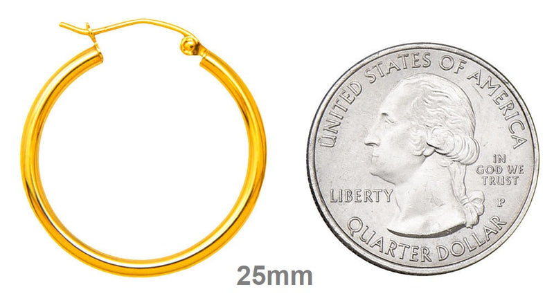 14k Yellow Gold Lightweight Hoop Earrings (2mm), All Sizes - LooptyHoops