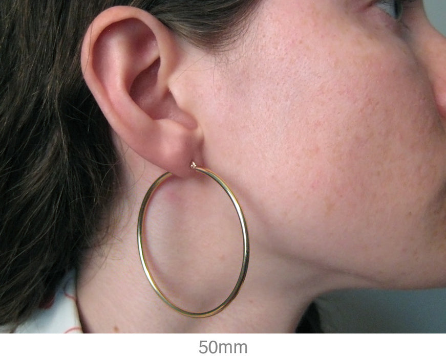 14k Yellow Gold Lightweight Hoop Earrings (2mm), All Sizes - LooptyHoops
