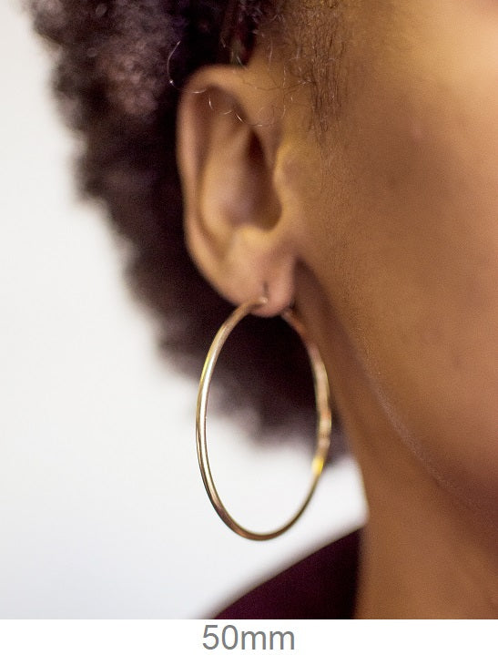 14k Yellow Gold Lightweight Hoop Earrings (2mm), All Sizes - LooptyHoops