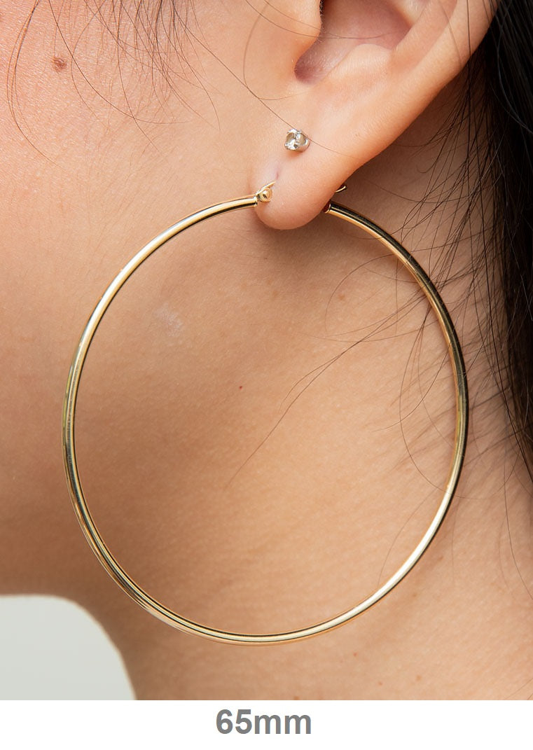 14k Yellow Gold Lightweight Hoop Earrings (2mm), All Sizes - LooptyHoops