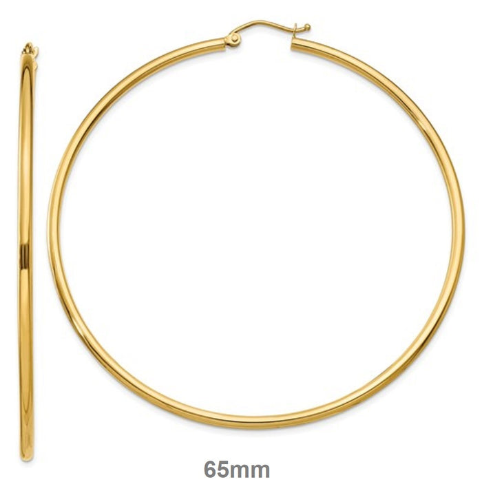 14k Yellow Gold Lightweight Hoop Earrings (2mm), All Sizes - LooptyHoops