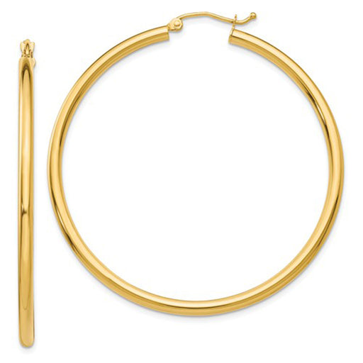 Large 14K Yellow Gold Lightweight Tube Hoop Earrings, (2.5mm Tube) All Sizes - LooptyHoops
