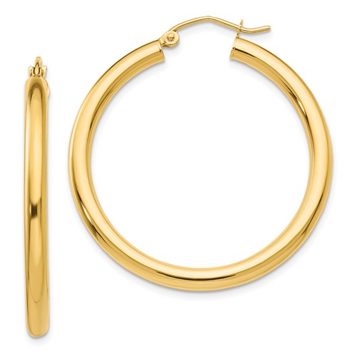 14KT Yellow Gold Oval 6mm Wide Hoop Earrings 30mm – LSJ