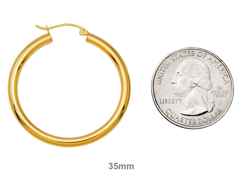 14k Yellow Gold Lightweight Hoop Earrings (3mm), All Sizes - LooptyHoops