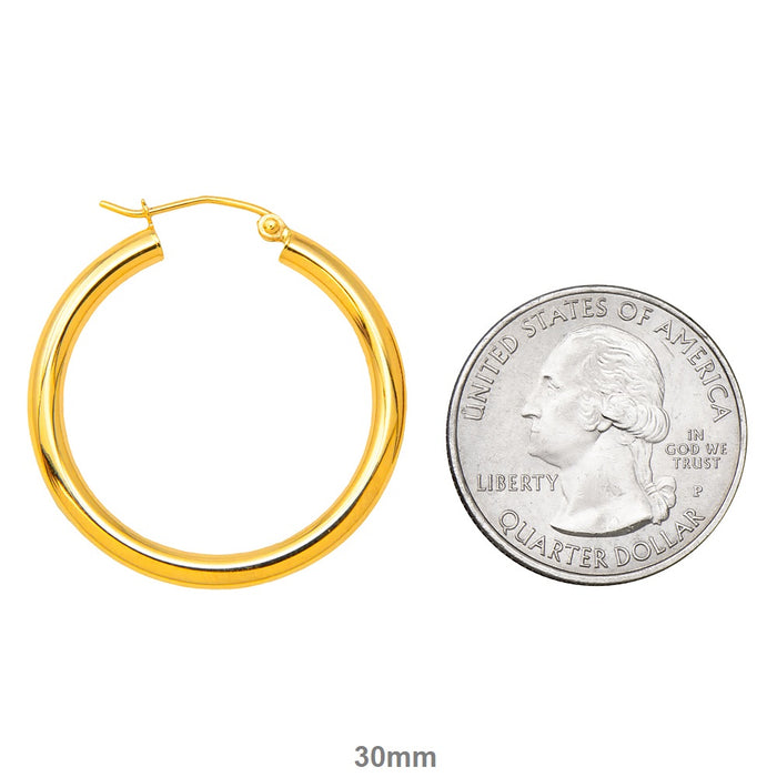 14k Yellow Gold Lightweight Hoop Earrings (3mm), All Sizes - LooptyHoops