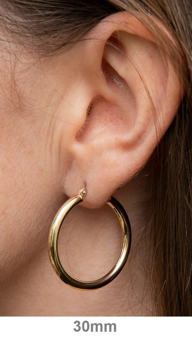 14k Yellow Gold Lightweight Hoop Earrings (3mm), All Sizes - LooptyHoops