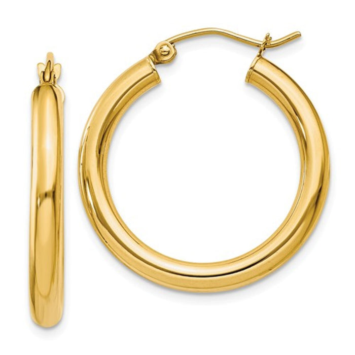 14k Yellow Gold Lightweight Hoop Earrings (3mm), All Sizes - LooptyHoops