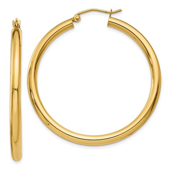 14k Yellow Gold Lightweight Hoop Earrings (3mm), All Sizes - LooptyHoops