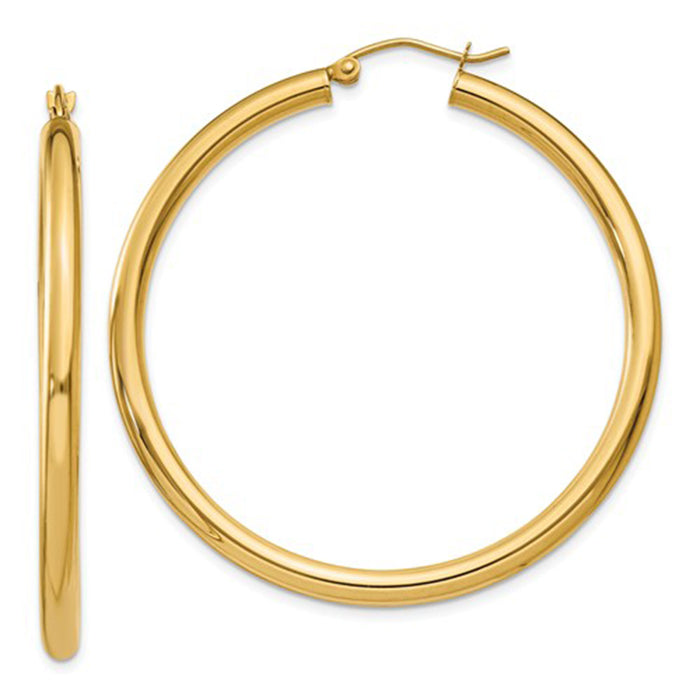 14k Yellow Gold Lightweight Hoop Earrings (3mm), All Sizes - LooptyHoops