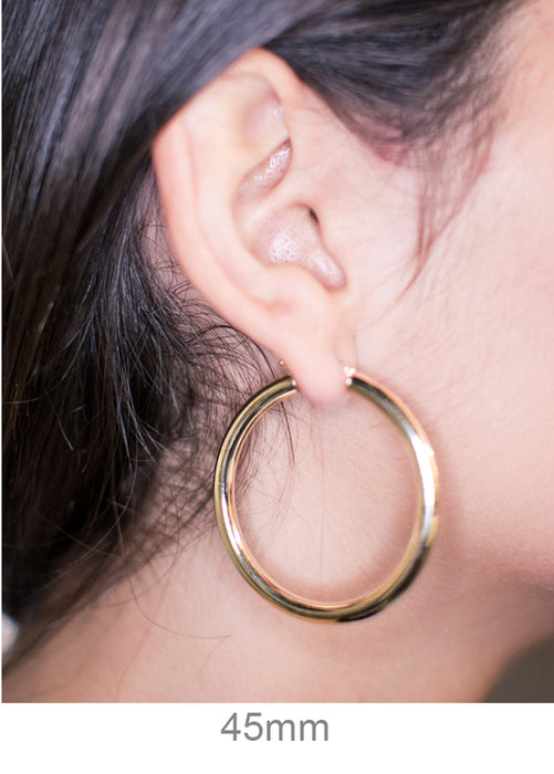 14k Yellow Gold Lightweight Tube Hoop Earrings (4mm), All Sizes - LooptyHoops