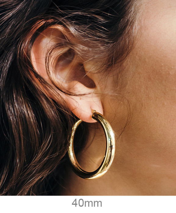 14K Yellow Gold Lightweight Tube Hoop Earrings (5mm), All Sizes - LooptyHoops