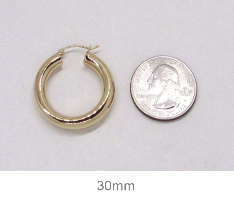 14K Yellow Gold Lightweight Tube Hoop Earrings (5mm), All Sizes - LooptyHoops