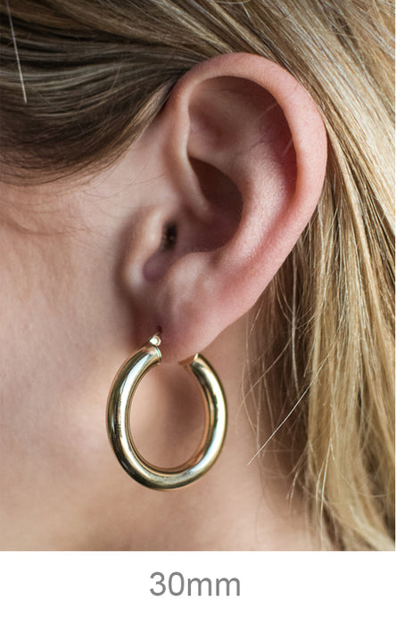 14K Yellow Gold Lightweight Tube Hoop Earrings (5mm), All Sizes - LooptyHoops