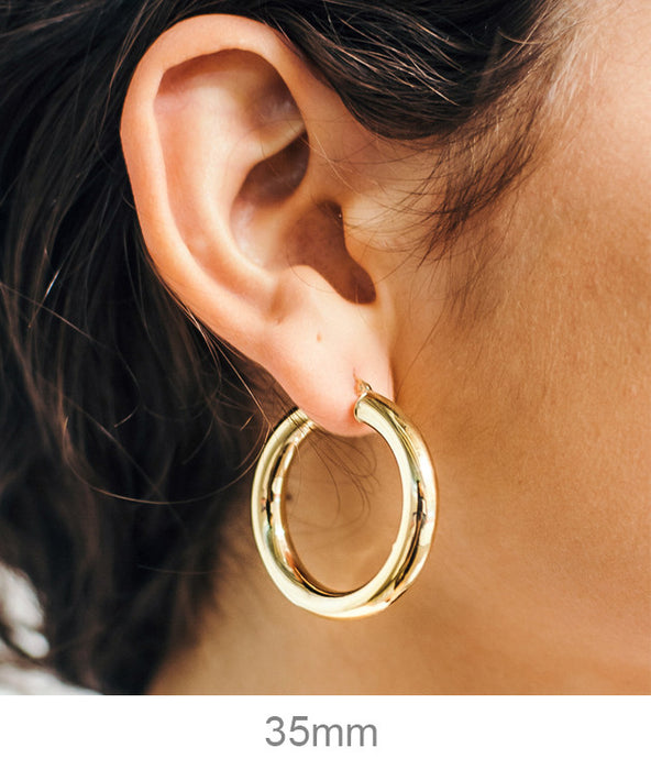 14K Yellow Gold Lightweight Tube Hoop Earrings (5mm), All Sizes - LooptyHoops