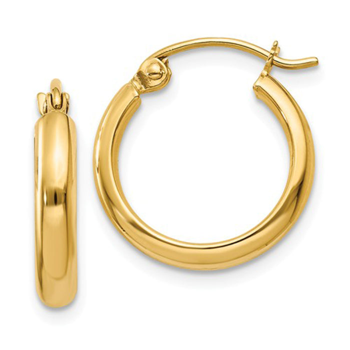 14k Yellow Gold Flat Interior Hoop Earrings (2.75mm), 0.6 inch (15mm) - LooptyHoops