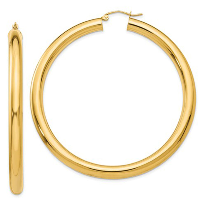 14K Yellow Gold Lightweight Tube Hoop Earrings (5mm), All Sizes - LooptyHoops