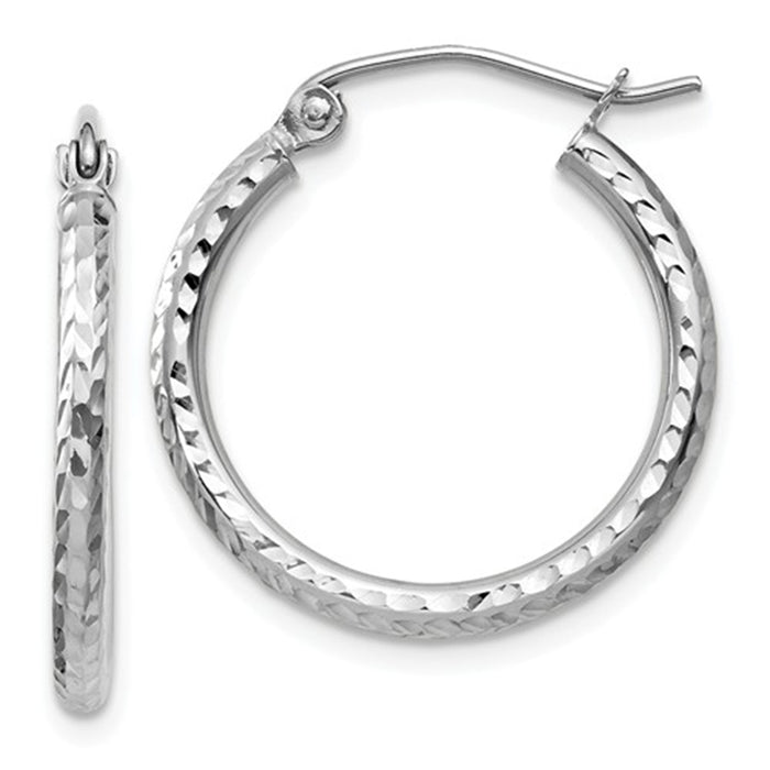 14k White Gold Diamond Cut Hoop Earrings (2mm), All Sizes - LooptyHoops