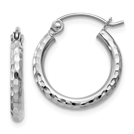 14k White Gold Diamond Cut Hoop Earrings (2mm), All Sizes - LooptyHoops