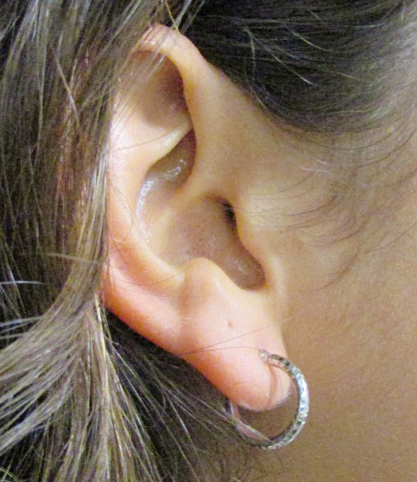 Single 14k White Gold Diamond Cut Hoop Earring (2mm) (15mm) - LooptyHoops