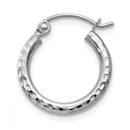 Single 14k White Gold Diamond Cut Hoop Earring (2mm) (13mm) - LooptyHoops