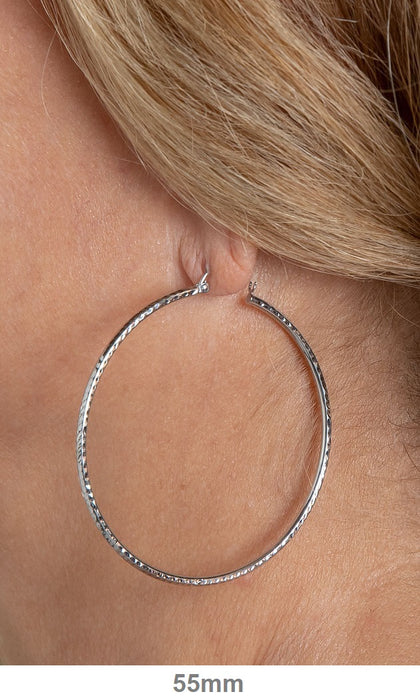 14k White Gold Diamond Cut Hoop Earrings (2mm), All Sizes - LooptyHoops