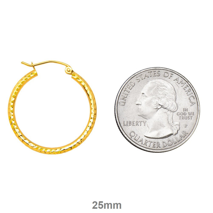 14k Yellow Gold Diamond Cut Click-down Hoop Earrings (2mm), All Sizes - LooptyHoops