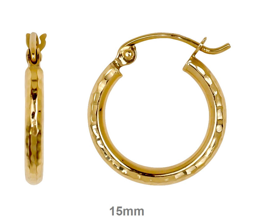 14k Yellow Gold Diamond Cut Click-down Hoop Earrings (2mm), All Sizes - LooptyHoops