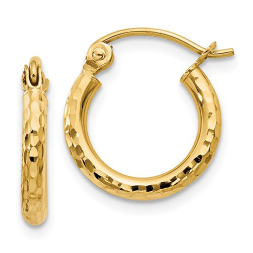 14k Yellow Gold Diamond Cut Click-down Hoop Earrings (2mm), All Sizes - LooptyHoops